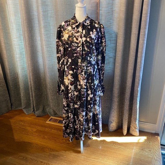 Dalia Macphee Pleated Shirt dress Multicolored abstract floral 33382 - Picture 2 of 13